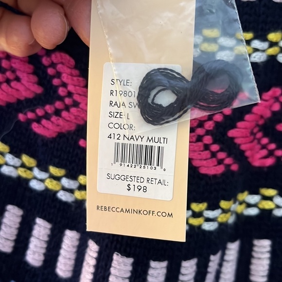 Rebecca Minkoff Raja navy pullover with multi-colored design. Size Large. NWT - Picture 4 of 11